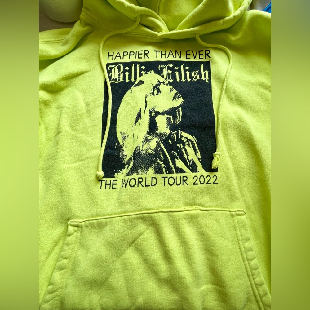 Billie Eilish Happier Than Ever ‘22 Flourescent Highlighter Yellow Hoodie Size M